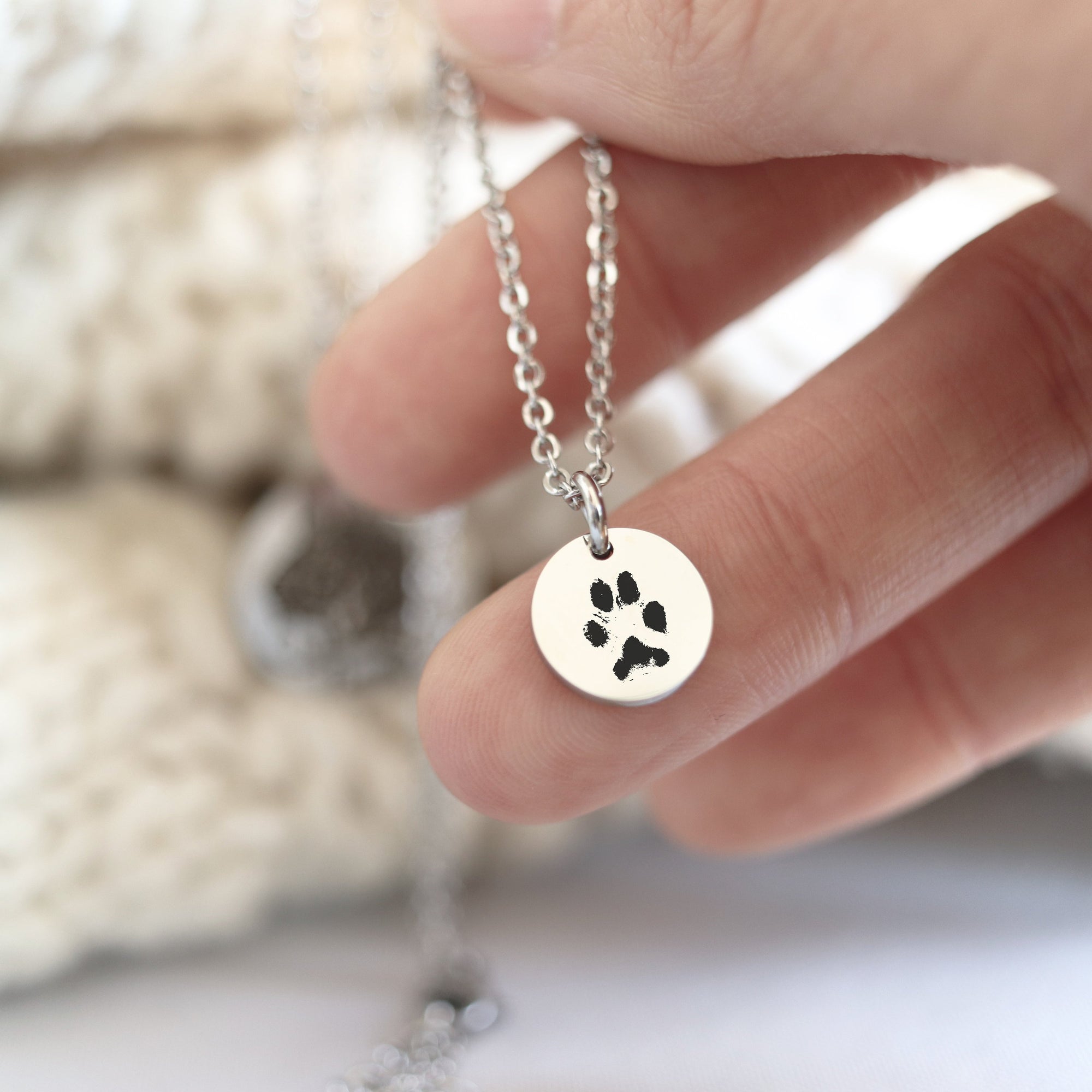 Laser Engraved Actual Paw Print, Personalized Pet Portrait Necklace, Pet Gift for Wife or Girlfriend, Pet Loss Pendant for Women, LXJC100233