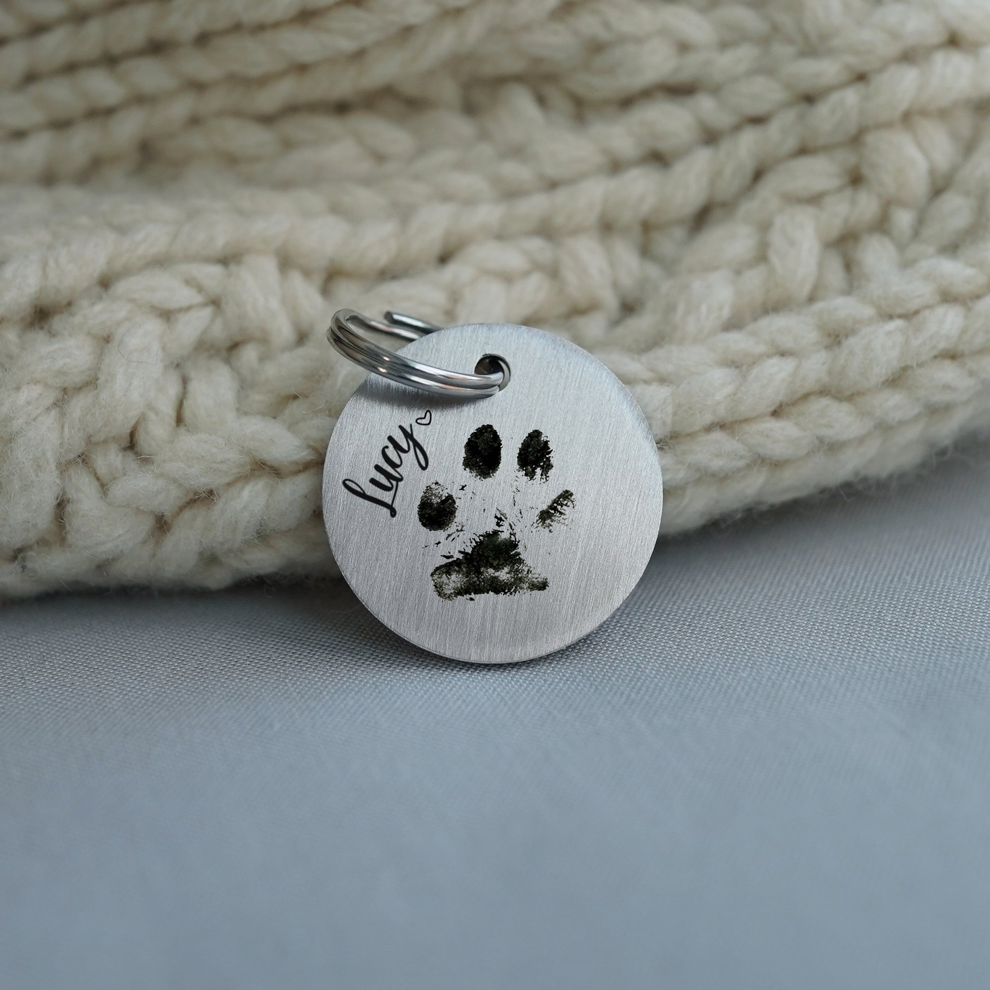 Laser-engraved Keychain with Actual Handwriting, Pet Portrait, or Pawprint, Stainless Steel, LGC10238