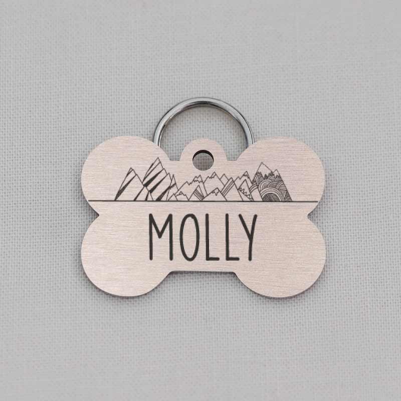Double Sided Bone Dog Tag with Mountain Design, LPTC10227