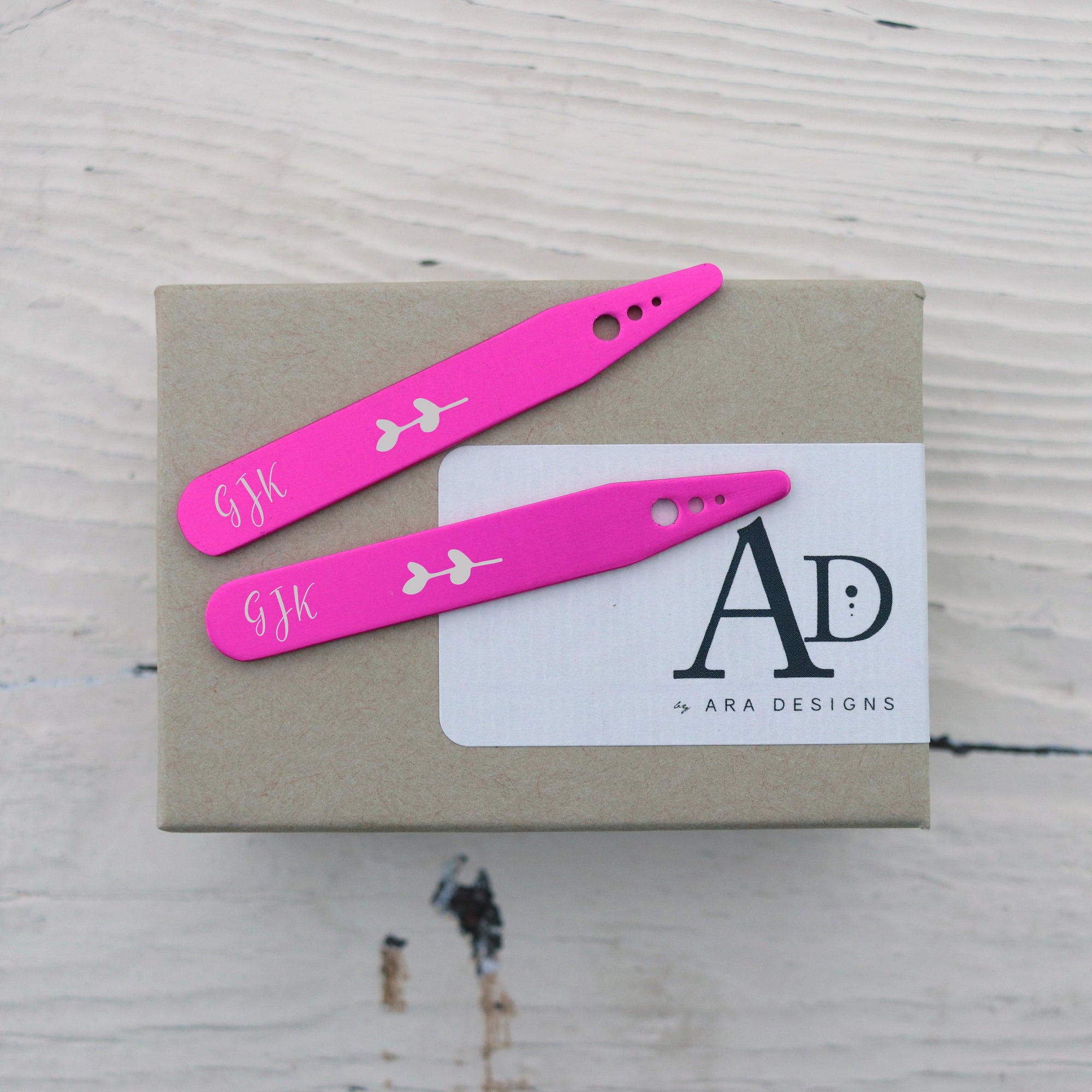 Laser Engraved Hot Pink Collar Stays, Custom Gift, Personalized for Groom, Anniversary Gift for Husband or Boyfriend,  LGC10507