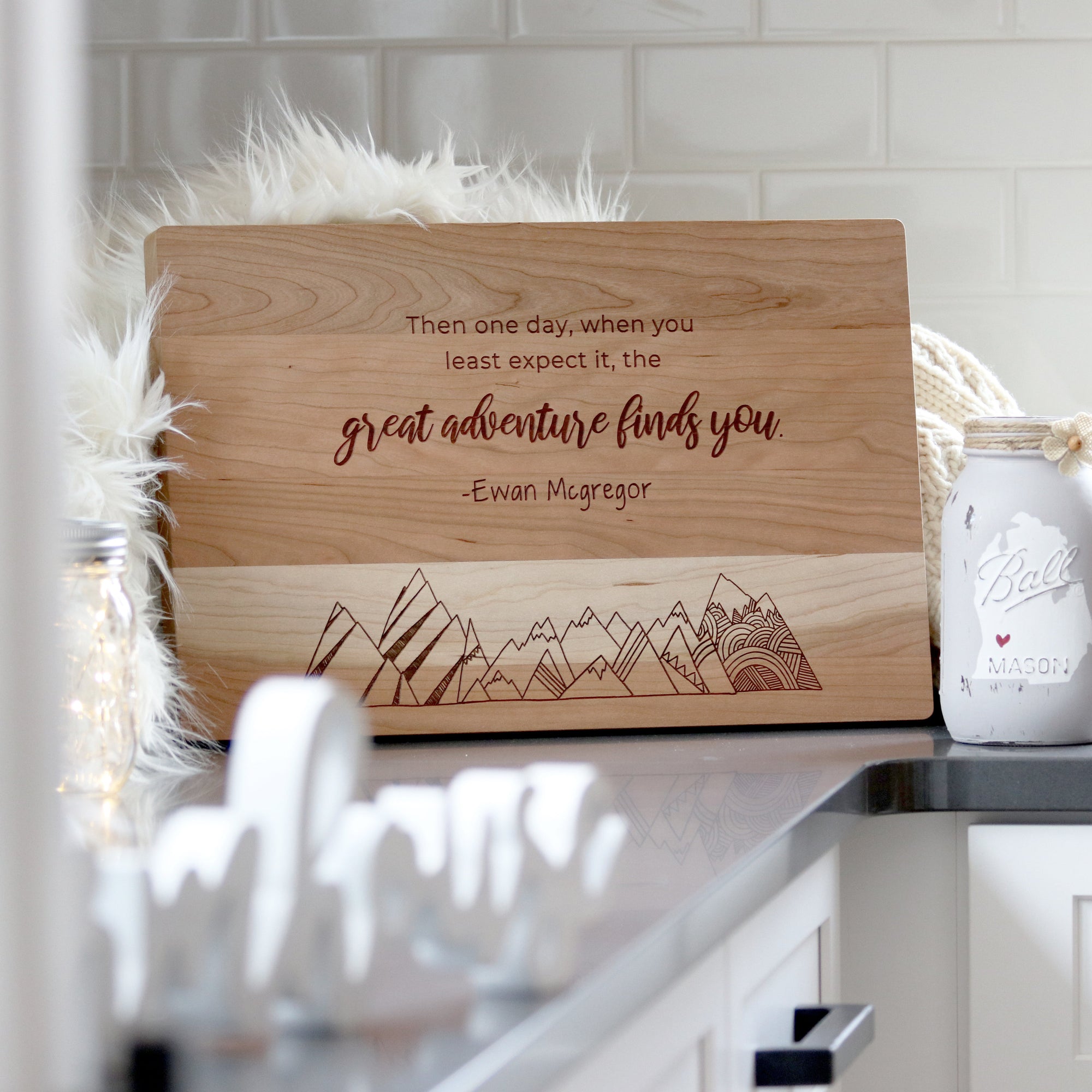 Laser Engraved Personalized Cutting Board,  Inspirational Quote, Wedding Gift, Great Adventure, LGC10475