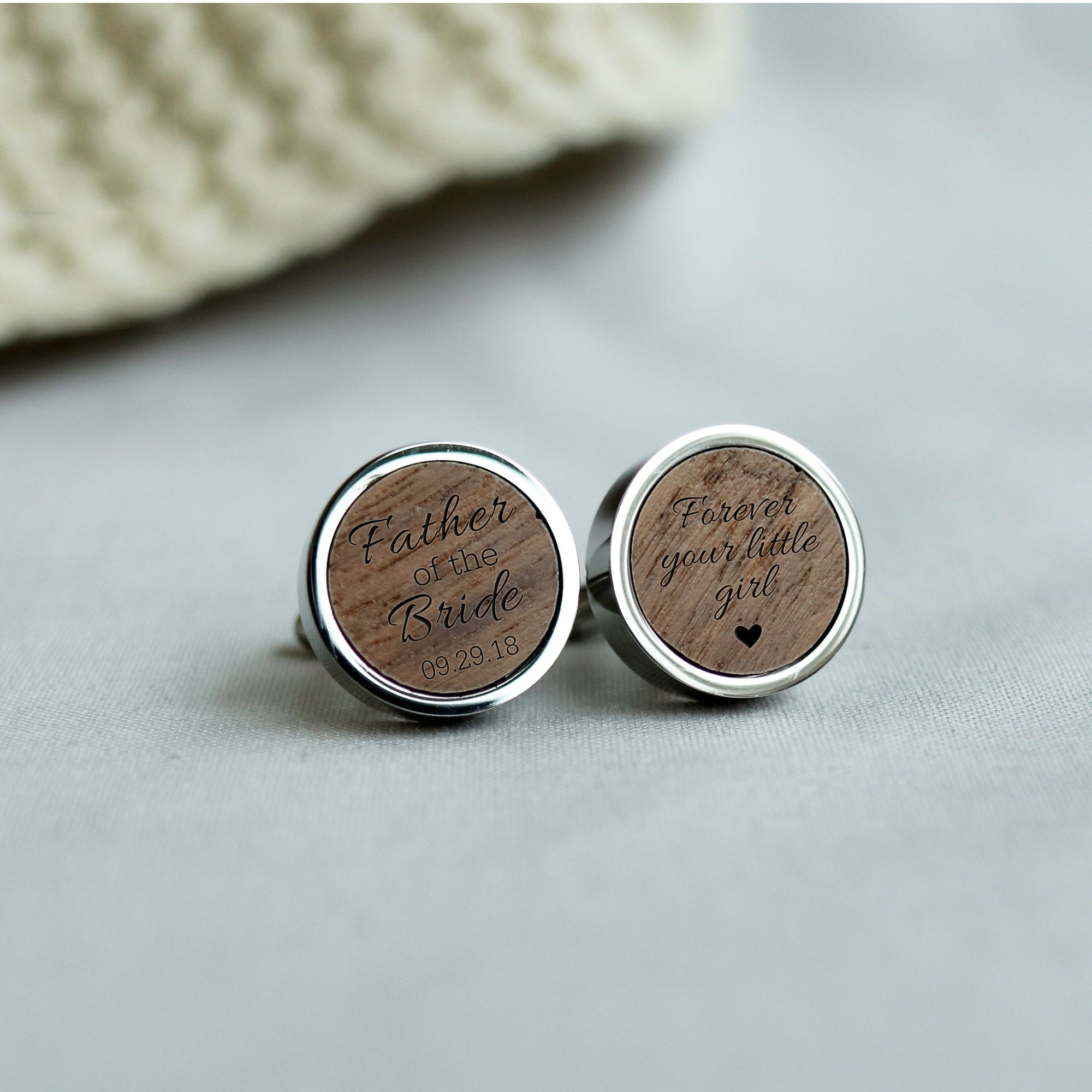 Laser Engraved Personalized Cufflinks, Wood, Wedding Date, Custom Cuff links, Gifts for Men, Gift for Father of the Bride, TBC10047