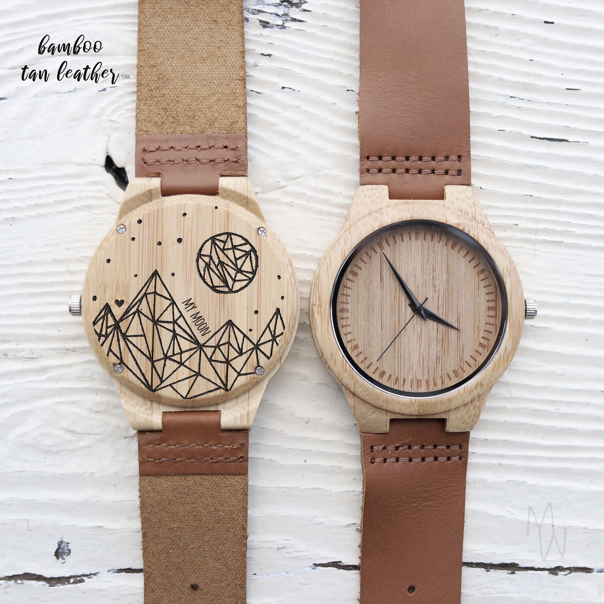 Laser Engraved My Stars Gift for Groom from Bride, Geometric Mountain Wooden Watch for Him, Personalized Jewelry for Men, TBC10093